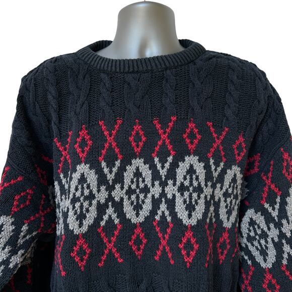 Vintage Eddie Bauer Sweater Navy Blue Red Gray Chunky Knit Men's Size Tall XL - Picture 3 of 9